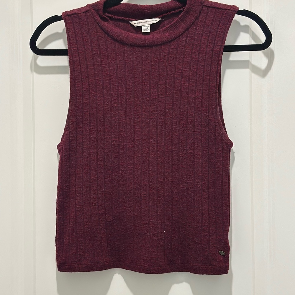 American Eagle Red Ribbed Crop Tank Top